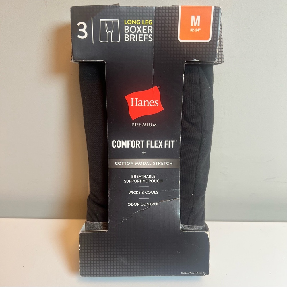 Hanes Men's Long Leg Black Boxer Brief Medium (1 Pair)